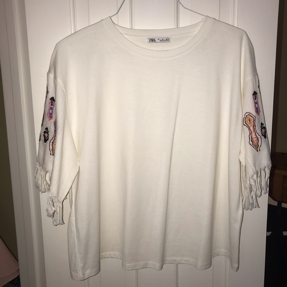 Zara Mixed Media, Embroidered Fringe Top